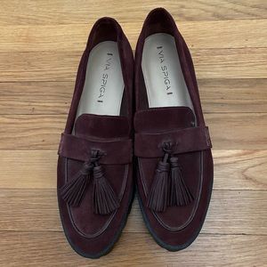Via Spiga, Burgundy Suede Loafers. Like New.